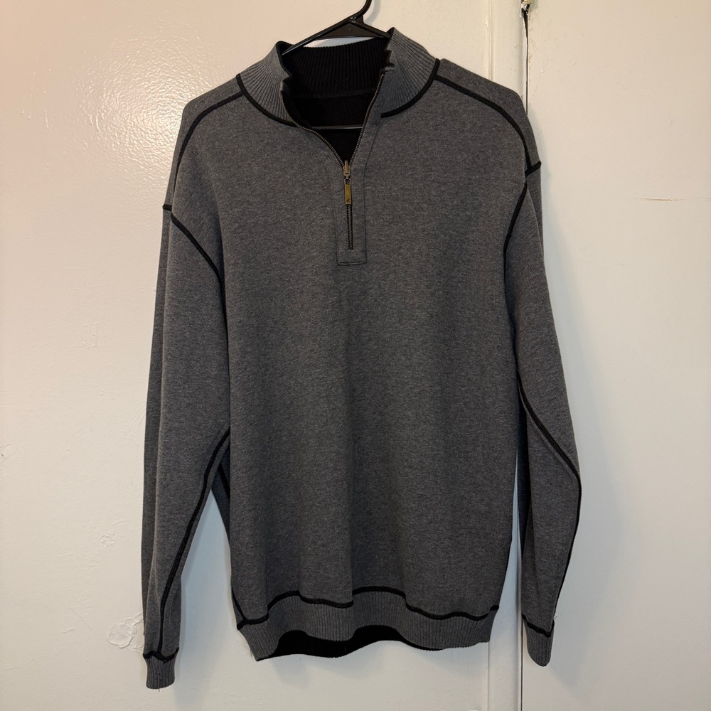 Caribbean Joe Men’s Gray Quarter-Zip Pullover Sweater - Contrast Piping
